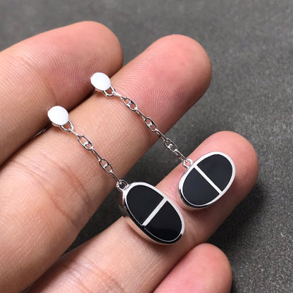 [Charm Aries Jewelry]CHAINE VERSO BLACK CERAMIC SILVER EARRINGS