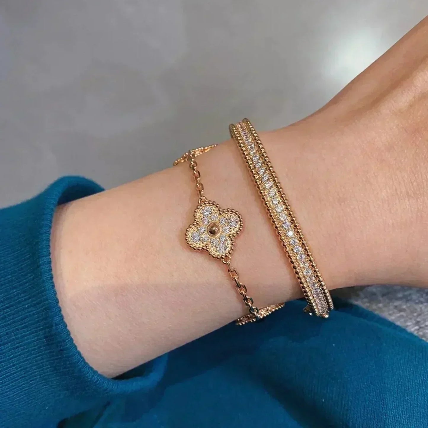[Charm Aries Jewelry]CLOVER 5 MOTIFS  FULL DIAMOND BRACELET