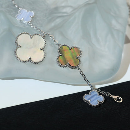 [Charm Aries Jewelry]CLOVER BRACELET 5 MOTIFS MOP CHALCEDONY SILVER