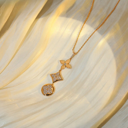 [Charm Aries Jewelry]STAR AND SUN DIAMOND PINK GOLD NECKLACE