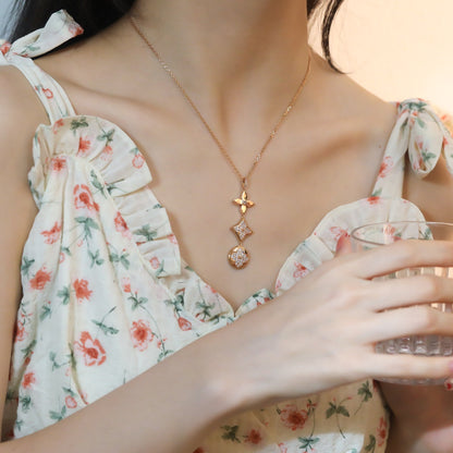 [Charm Aries Jewelry]STAR AND SUN DIAMOND PINK GOLD NECKLACE