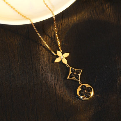[Charm Aries Jewelry]STAR AND SUN ONYX PINK GOLD NECKLACE