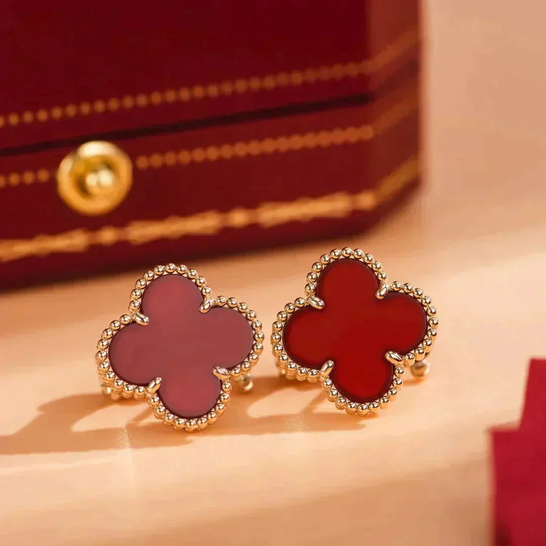 [Charm Aries Jewelry]CLOVER MEDIUM 1 MOTIFS CARNELIAN  EARRINGS