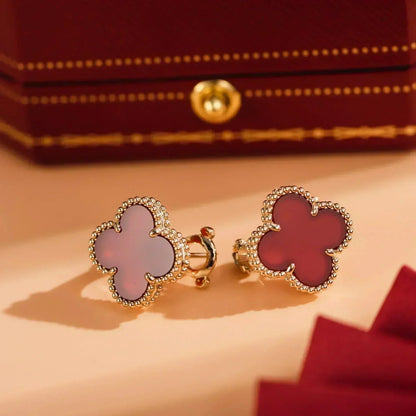[Charm Aries Jewelry]CLOVER MEDIUM 1 MOTIFS CARNELIAN  EARRINGS