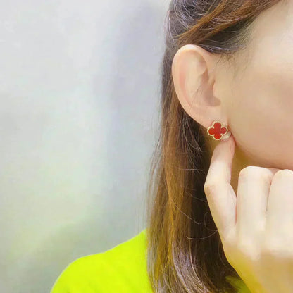 [Charm Aries Jewelry]CLOVER MEDIUM 1 MOTIFS CARNELIAN  EARRINGS