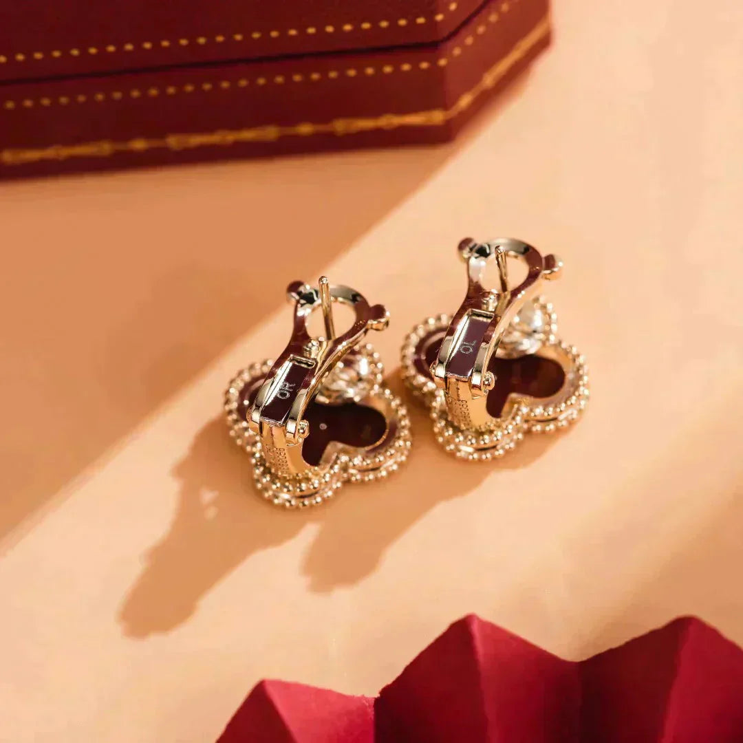 [Charm Aries Jewelry]CLOVER MEDIUM 1 MOTIFS CARNELIAN  EARRINGS