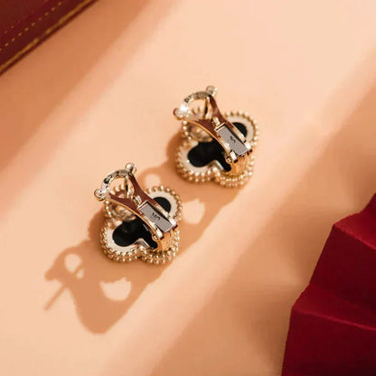 [Charm Aries Jewelry]CLOVER MEDIUM 1 MOTIFS  ONYX STUD EARRINGS