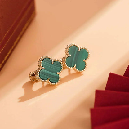 [Charm Aries Jewelry]CLOVER MEDIUM 1 MOTIFS MALACHITE  EARRINGS