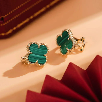 [Charm Aries Jewelry]CLOVER MEDIUM 1 MOTIFS MALACHITE  EARRINGS