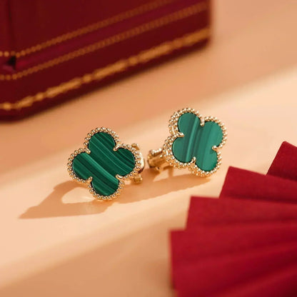 [Charm Aries Jewelry]CLOVER MEDIUM 1 MOTIFS MALACHITE  EARRINGS