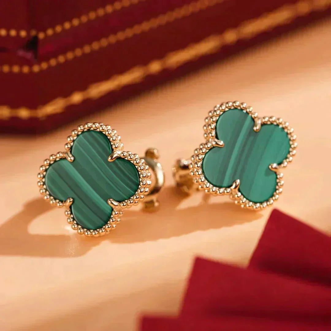 [Charm Aries Jewelry]CLOVER MEDIUM 1 MOTIFS MALACHITE  EARRINGS