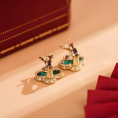 [Charm Aries Jewelry]CLOVER MEDIUM 1 MOTIFS MALACHITE  EARRINGS