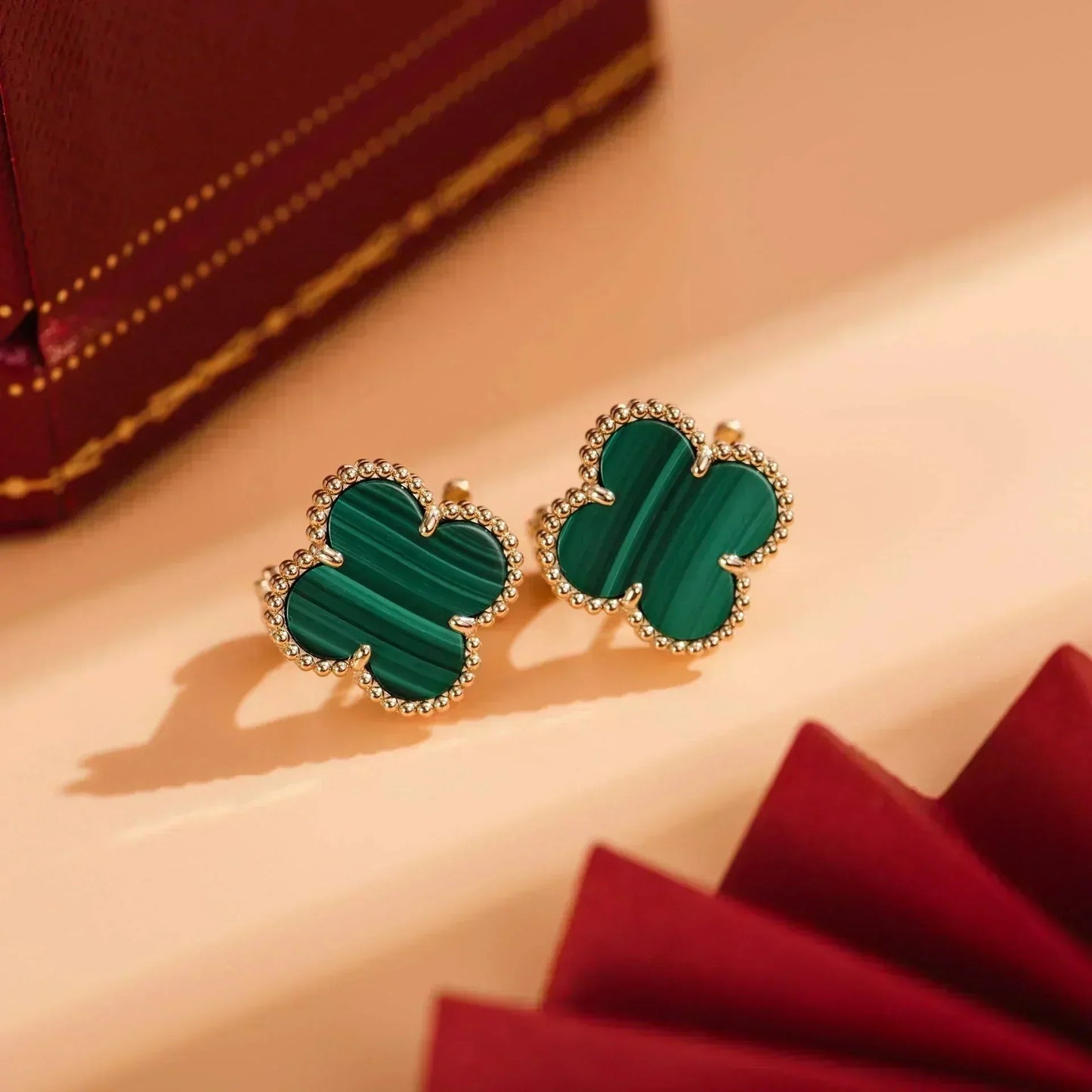 [Charm Aries Jewelry]CLOVER MEDIUM 1 MOTIFS MALACHITE  EARRINGS