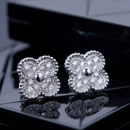 [Charm Aries Jewelry]CLOVER 1 MOTIFS DIAMOND STUD EARRINGS SILVER