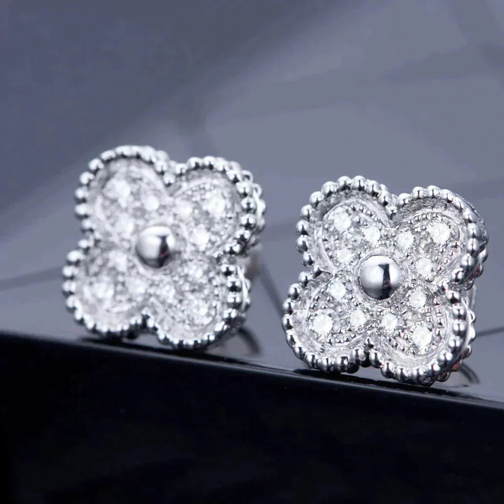[Charm Aries Jewelry]CLOVER 1 MOTIFS DIAMOND STUD EARRINGS SILVER