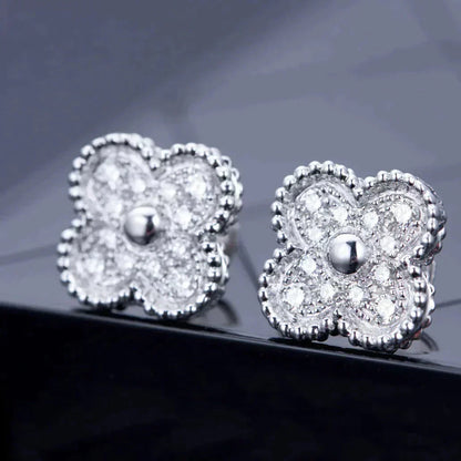 [Charm Aries Jewelry]CLOVER 1 MOTIFS DIAMOND STUD EARRINGS SILVER