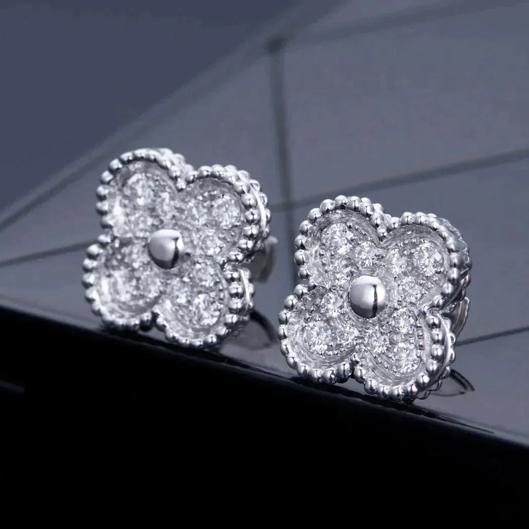 [Charm Aries Jewelry]CLOVER 1 MOTIFS DIAMOND STUD EARRINGS SILVER