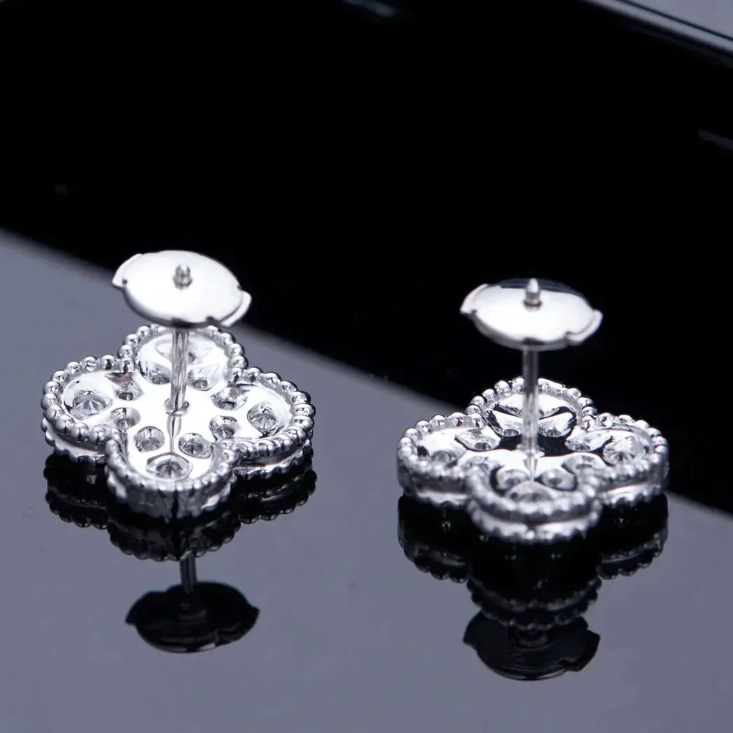 [Charm Aries Jewelry]CLOVER 1 MOTIFS DIAMOND STUD EARRINGS SILVER