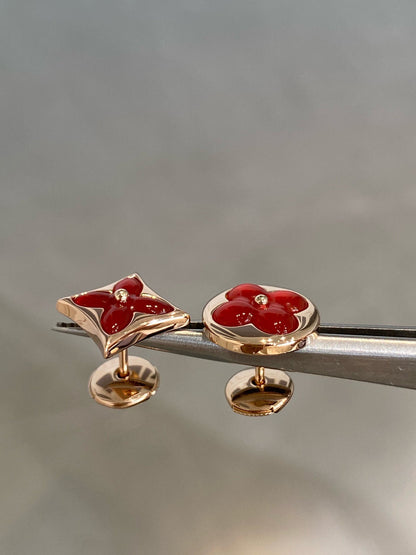 [Charm Aries Jewelry]STAR AND SUN PINK GOLD CARNELIAN STUD EARRINGS