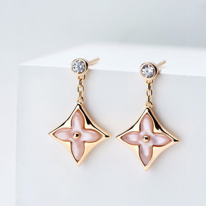 [Charm Aries Jewelry]DOUBLE STAR PINK GOLD MOP DROP EARRINGS