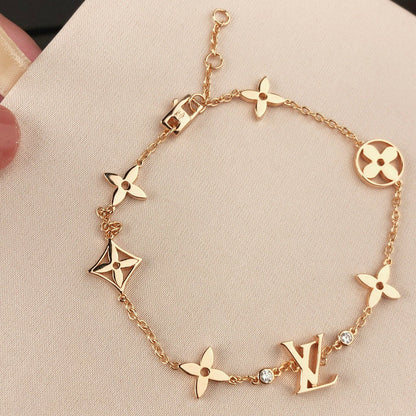 [Charm Aries Jewelry]STAR AND SUN 7 MOTIFS GOLD BRACELET