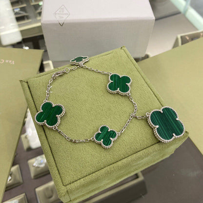 [Charm Aries Jewelry]CLOVER 5 MOTIFS SIVLER MALACHITE BRACELET