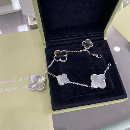 [Charm Aries Jewelry]CLOVER 5 MOTIFS SIVLER DARK MOP BRACELET