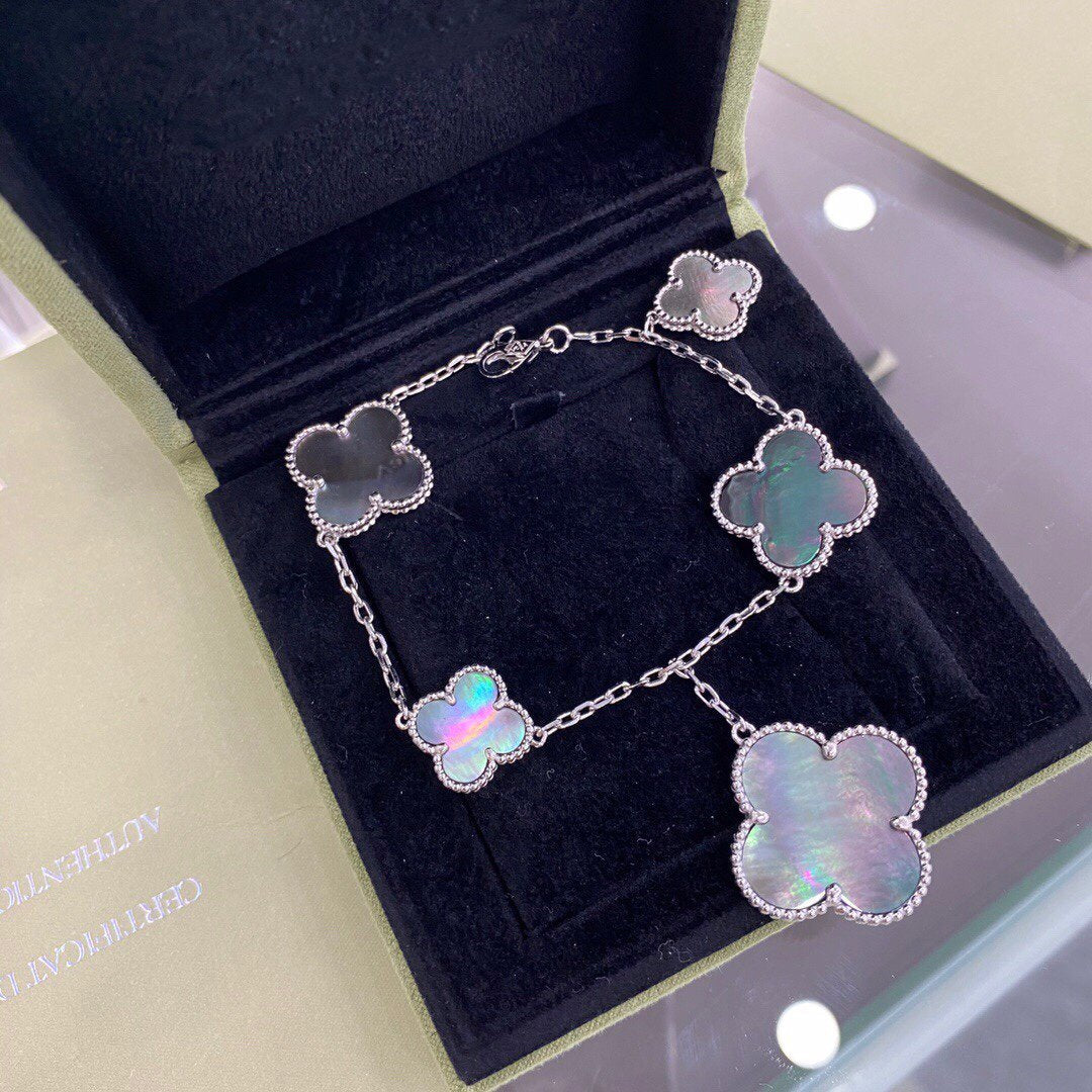 [Charm Aries Jewelry]CLOVER 5 MOTIFS SIVLER DARK MOP BRACELET