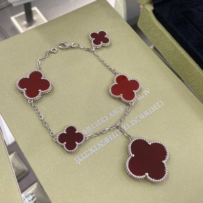 [Charm Aries Jewelry]CLOVER 5 MOTIFS SIVLER CARNELIAN BRACELET