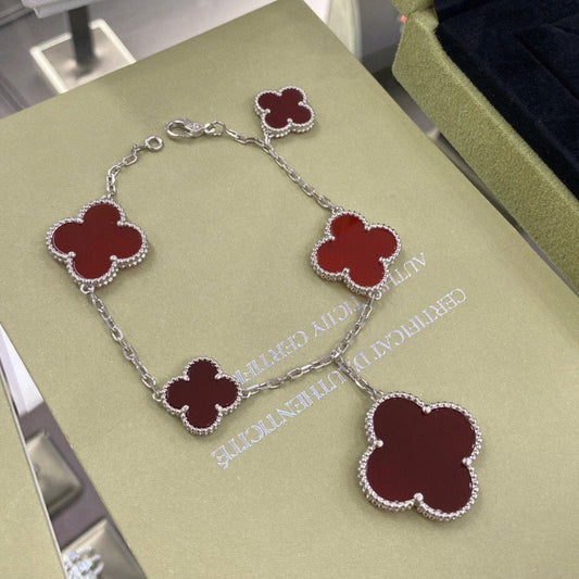 [Charm Aries Jewelry]CLOVER 5 MOTIFS SIVLER CARNELIAN BRACELET