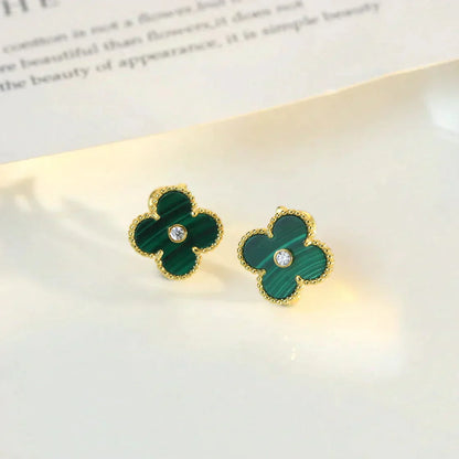 [Charm Aries Jewelry]CLOVER MEDIUM 1 MOTIFS MALACHITE DIAMOND EARRINGS