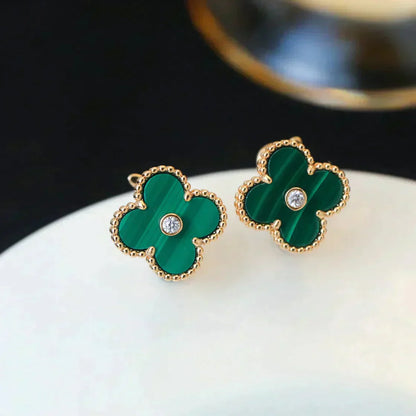 [Charm Aries Jewelry]CLOVER MEDIUM 1 MOTIFS MALACHITE DIAMOND EARRINGS
