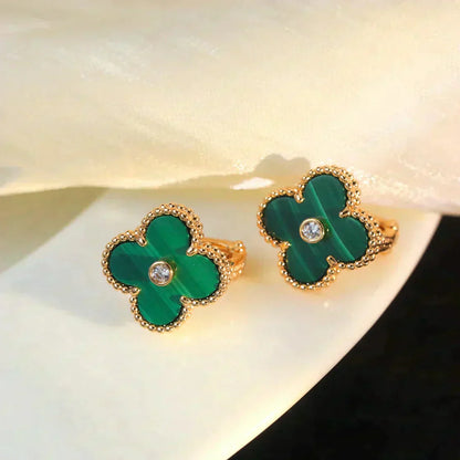 [Charm Aries Jewelry]CLOVER MEDIUM 1 MOTIFS MALACHITE DIAMOND EARRINGS
