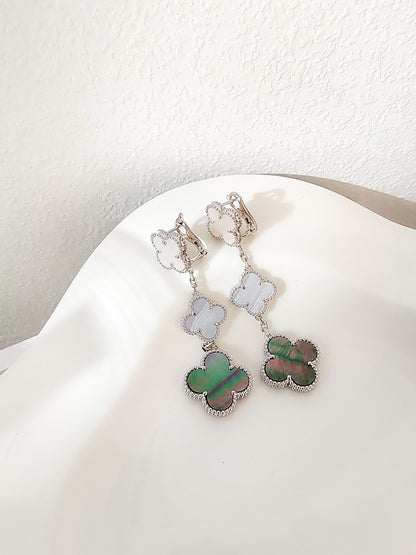 [Charm Aries Jewelry]CLOVER 3 MOTIFS CHALCEDONY DARK MOP SILVER EARRINGS