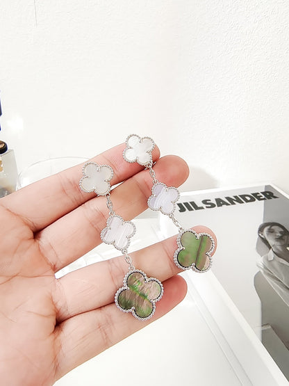 [Charm Aries Jewelry]CLOVER 3 MOTIFS CHALCEDONY DARK MOP SILVER EARRINGS