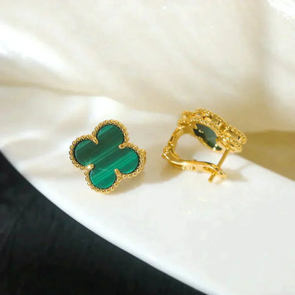 [Charm Aries Jewelry]CLOVER MEDIUM 1 MOTIFS MALACHITE  EARRINGS