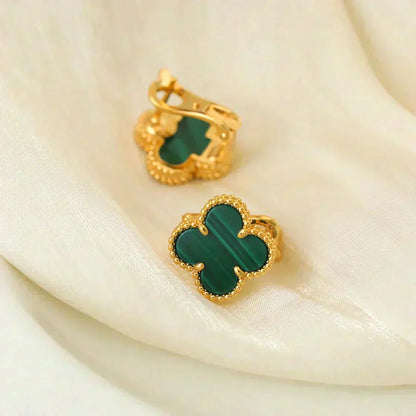 [Charm Aries Jewelry]CLOVER MEDIUM 1 MOTIFS MALACHITE  EARRINGS