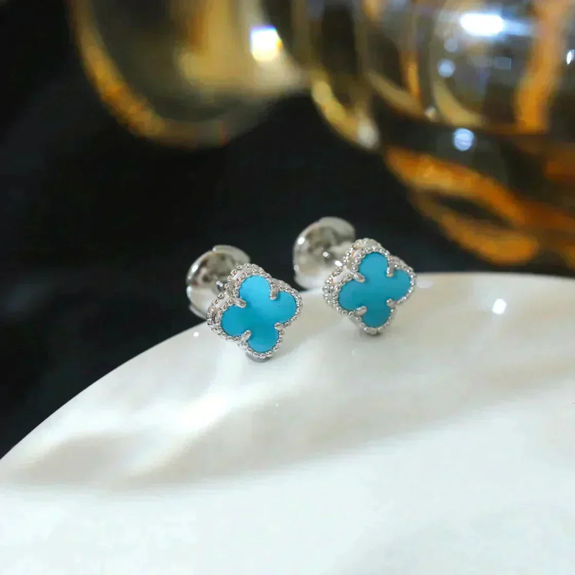 [Charm Aries Jewelry]CLOVER MINI 9.5MM ONYX STUD EARRINGS SILVER