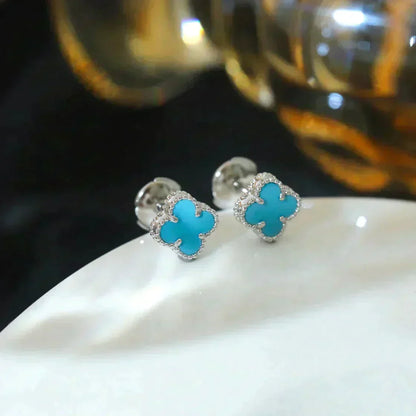 [Charm Aries Jewelry]CLOVER MINI 9.5MM ONYX STUD EARRINGS SILVER