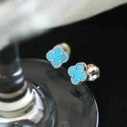 [Charm Aries Jewelry]CLOVER MINI 9.5MM ONYX STUD EARRINGS SILVER