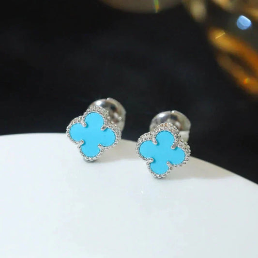 [Charm Aries Jewelry]CLOVER MINI 9.5MM ONYX STUD EARRINGS SILVER