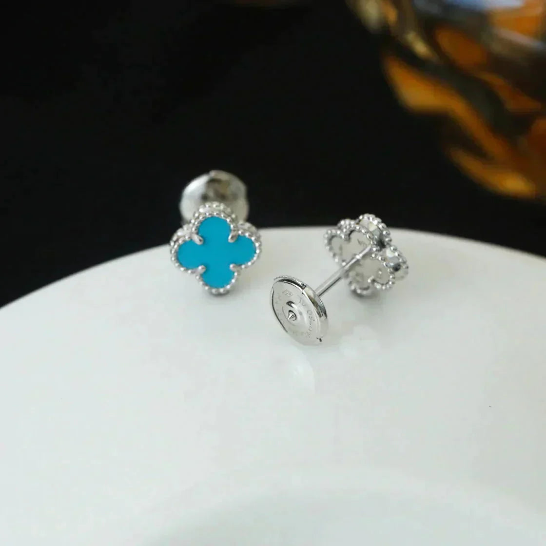 [Charm Aries Jewelry]CLOVER MINI 9.5MM ONYX STUD EARRINGS SILVER