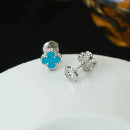 [Charm Aries Jewelry]CLOVER MINI 9.5MM ONYX STUD EARRINGS SILVER