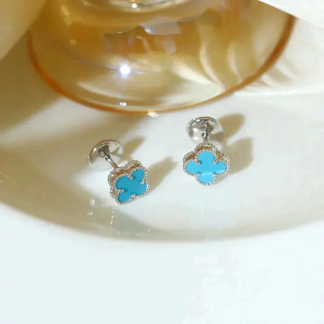 [Charm Aries Jewelry]CLOVER MINI 9.5MM ONYX STUD EARRINGS SILVER