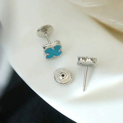 [Charm Aries Jewelry]CLOVER MINI 9.5MM ONYX STUD EARRINGS SILVER