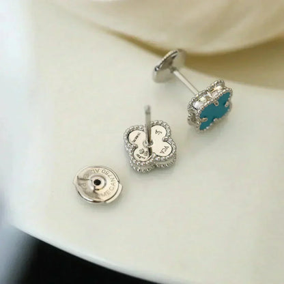 [Charm Aries Jewelry]CLOVER MINI 9.5MM ONYX STUD EARRINGS SILVER