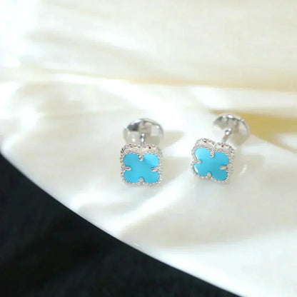 [Charm Aries Jewelry]CLOVER MINI 9.5MM ONYX STUD EARRINGS SILVER
