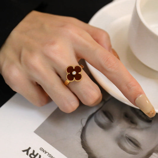 [Charm Aries Jewelry]CLOVER CARNELIAN RING ROSE GOLD DIAMOND