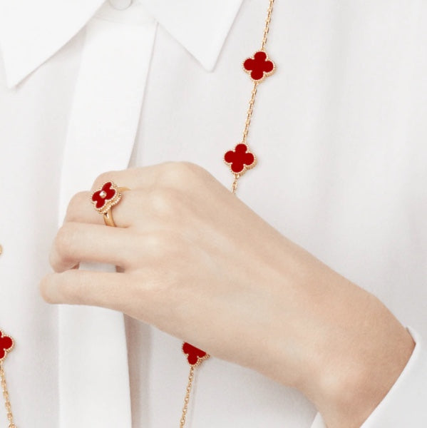 [Charm Aries Jewelry]CLOVER CARNELIAN RING ROSE GOLD DIAMOND
