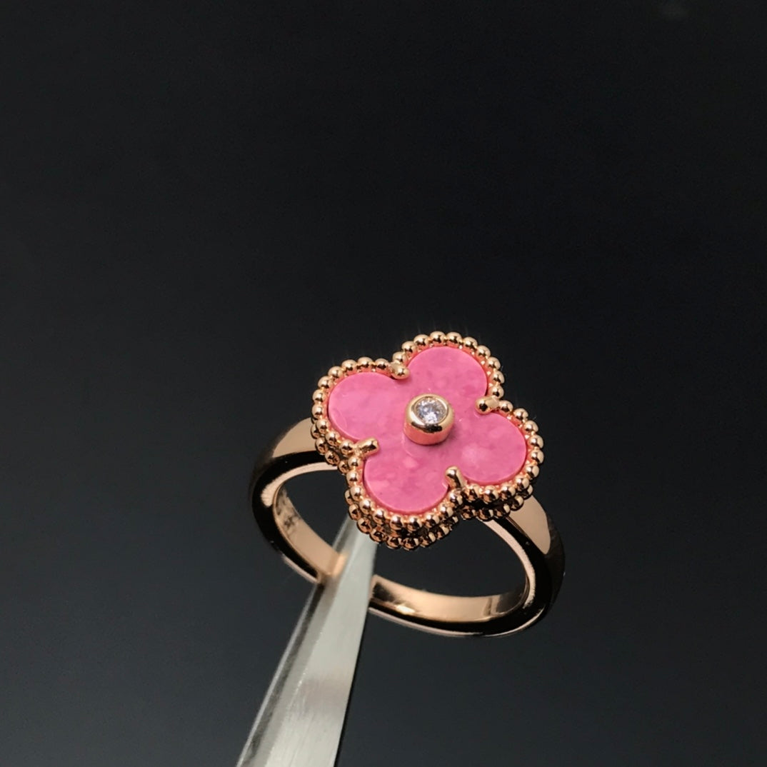 [Charm Aries Jewelry]CLOVER RHODONITE ROSE GOLD RING